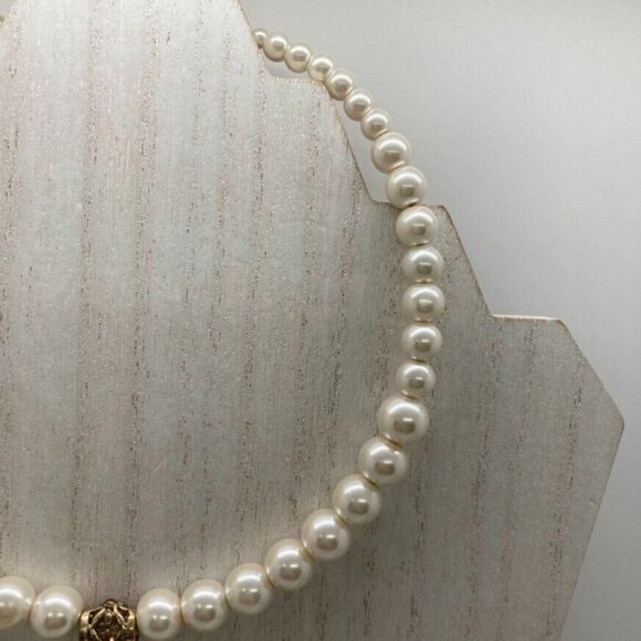 Victorian Set Simulated Pearl Choker 16" Necklace Pierced Earrings Rhinestone - Picture 6 of 16